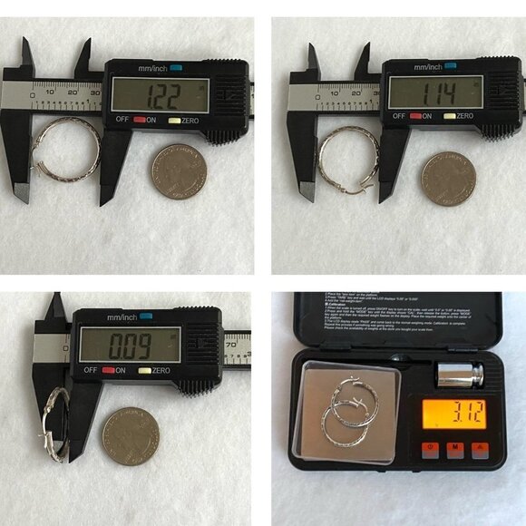 Sterling Silver 925 HAN 1.22" Round Diamond Cut Etched Pattern Hoop Earrings - Picture 10 of 15